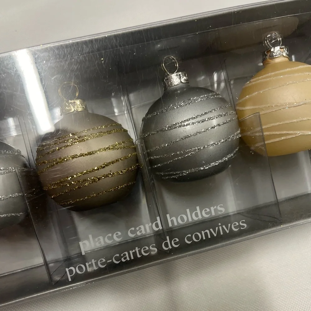 Ornament Photo or Card Holders Set/6 Metallic Pier 1 Imports Christmas Ball